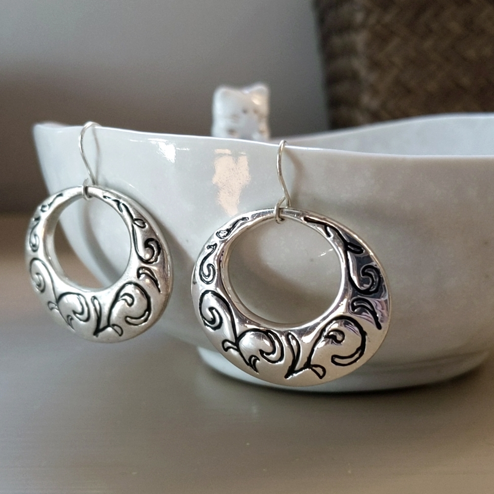 Etched Dangle Hoop Earrings